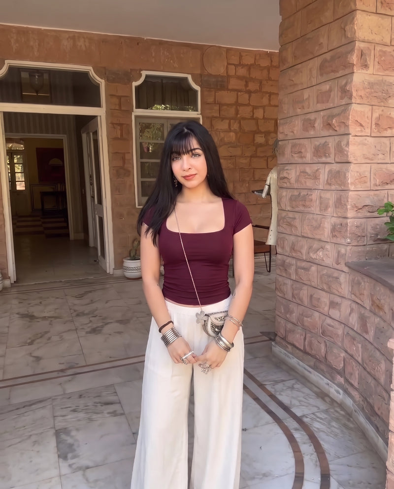 Burgundy Square neck Ribbed Top