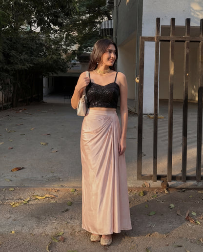 Sequins Top with Champagne Skirt Coord Set