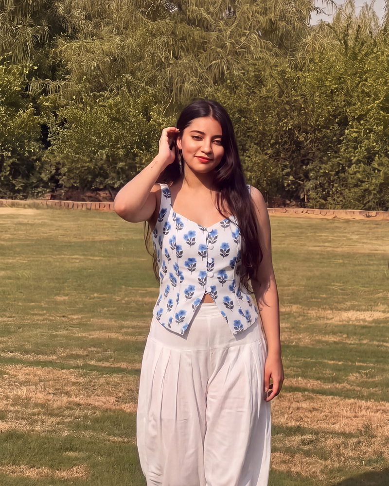 Indigo Block Print Corset Top