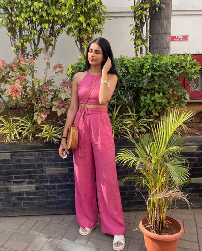 Pink Chic Tailored Belted Co-Ord Set