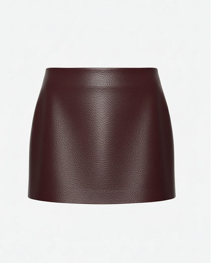 Leather Burgundy Textured A-Line Mini Skirt
