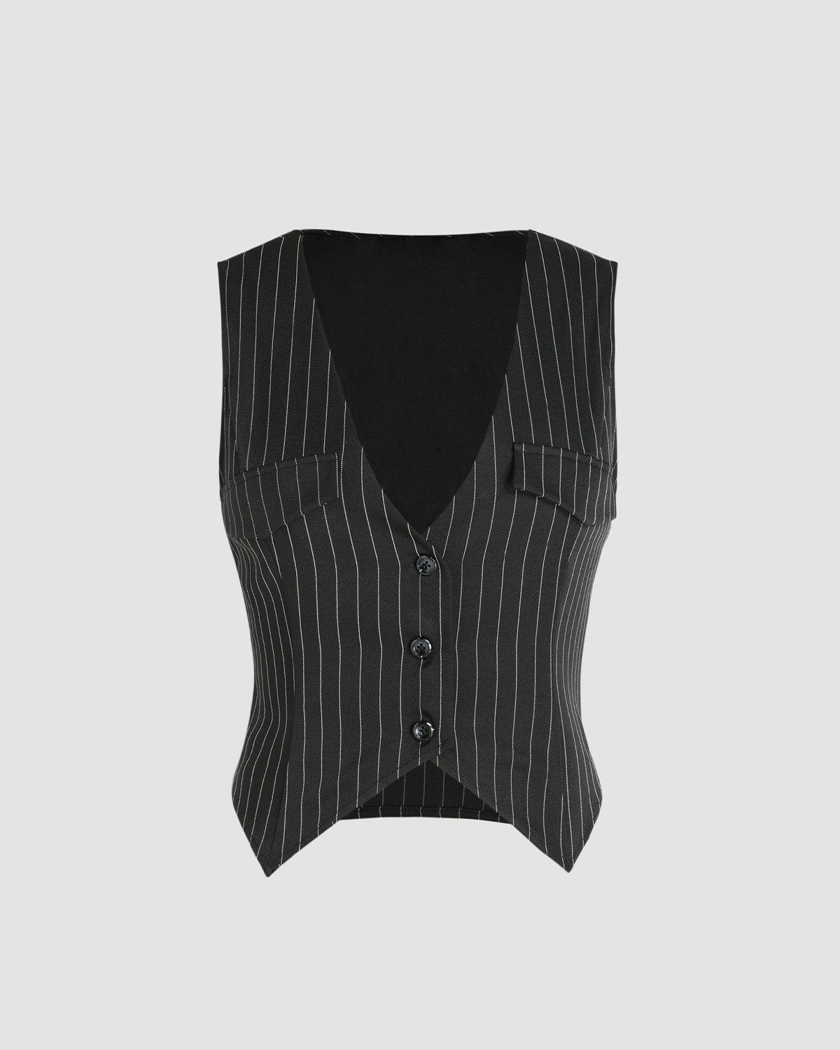 topwear,tops,formal, semi-formal,minimal, sophisticated, summer,woven,polycotton,black,stripe,button,slim fit,fitted,waist length,curved hem,v-neck,sleeveless, OY2001, 25060033GG