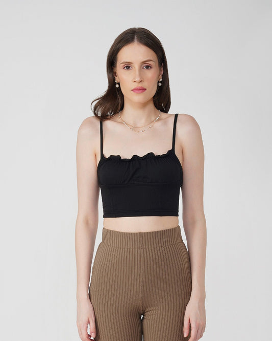 RUCHED CROP TOP,adjustable strap, black, cami neck, casual, crop, knitted, ribbed, ruched, skinny fit, sleeveless, solid, streetwear, stretchable, tops, topwear,ruched-crop-top-black,Color- BlackFabric- RibbedFit- Skinny Fit Length- CropNeck- Cami NeckSleeves- SleevelessStraps- Adjustable StrapsPrint- SolidDetails- Ruching