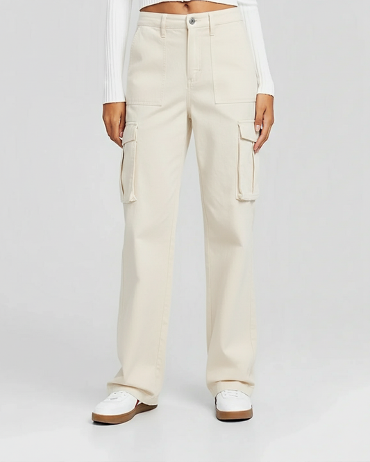 Cream Wide Leg Adjustable Cargo