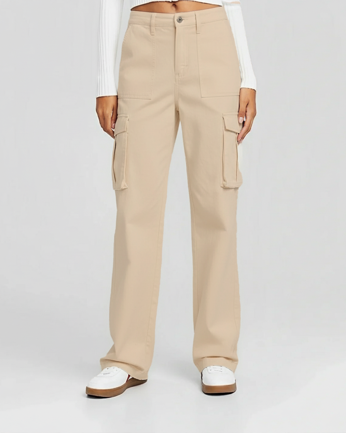 Beige Wide Leg Adjustable Cargo