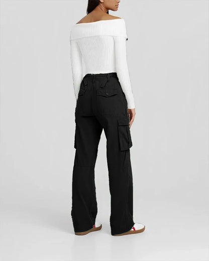 Black Wide Leg Adjustable Cargo