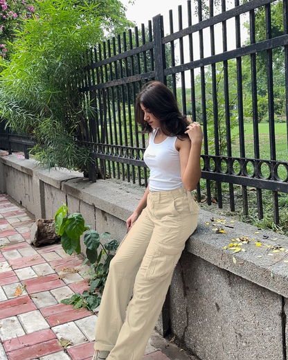 Beige Wide Leg Adjustable Cargo
