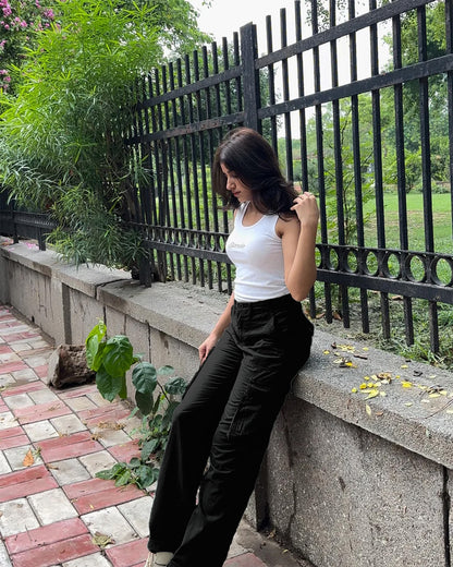 Black Wide Leg Adjustable Cargo