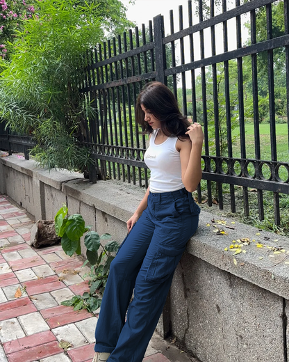 Navy Blue Wide Leg Adjustable Cargo