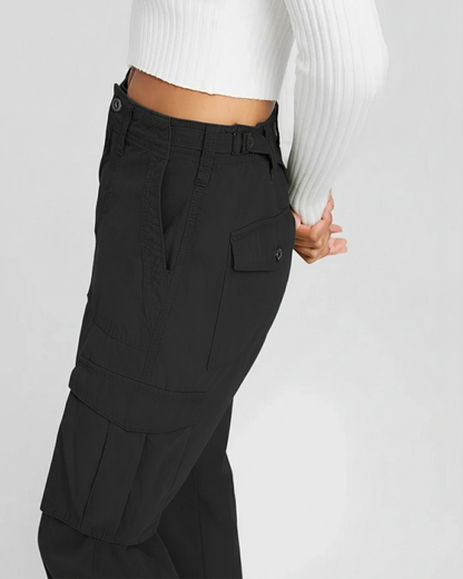 Black Wide Leg Adjustable Cargo