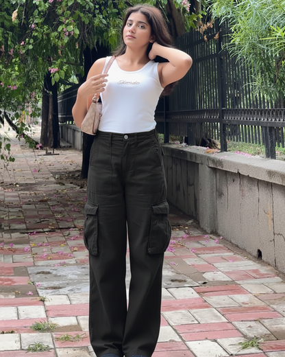 Black Wide Leg Adjustable Cargo