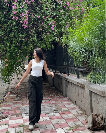 Black Wide Leg Adjustable Cargo