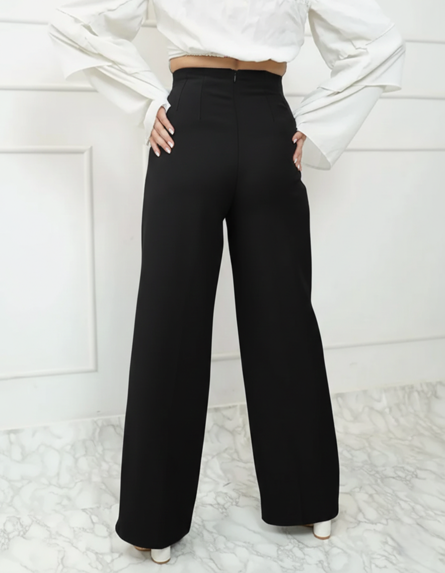 Corset Waist Pleated Pants - Black