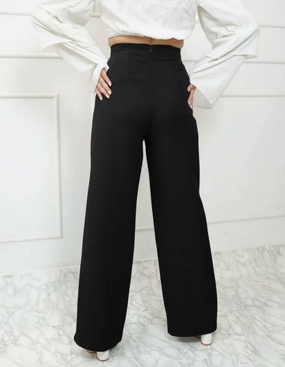 Corset Waist Pleated Pants - Black