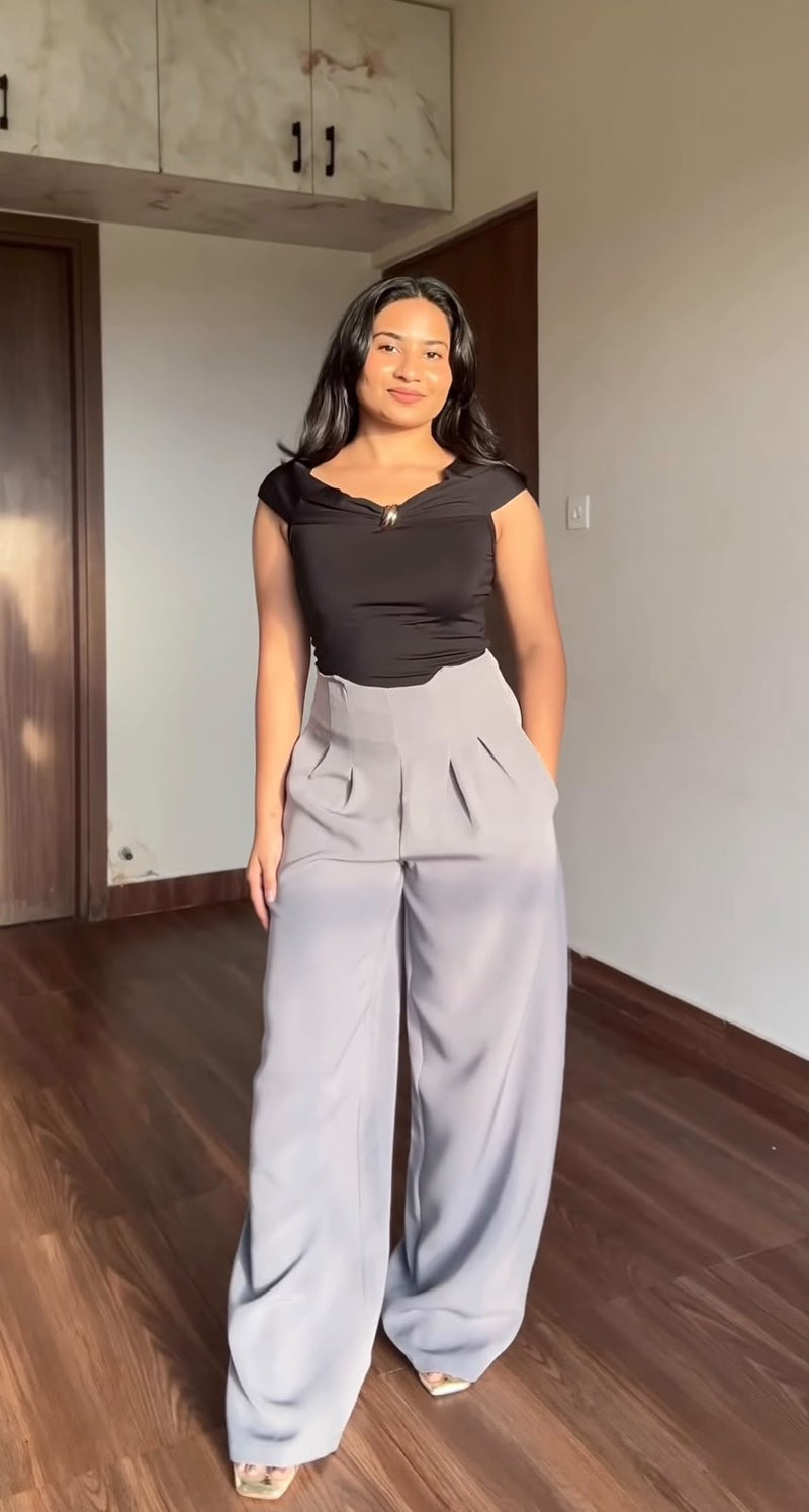 Grey Corset Waist Tailored Pants