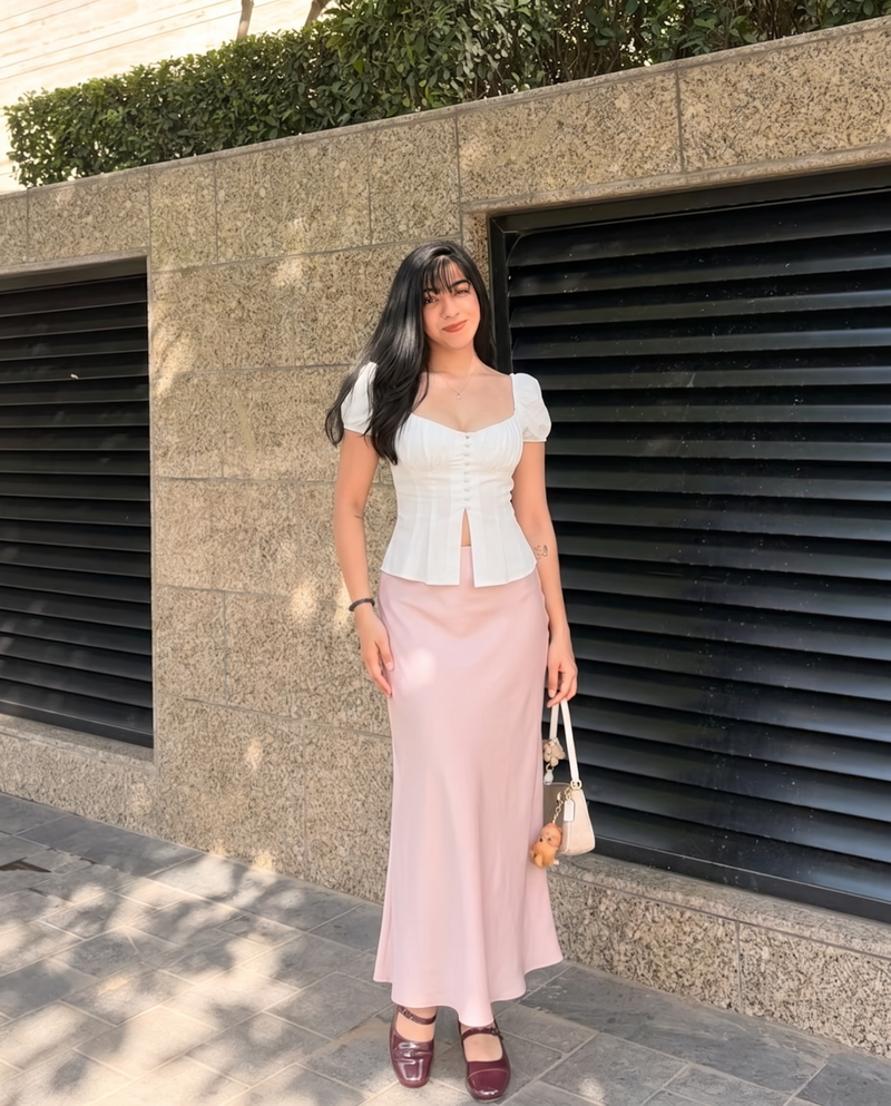 White Button Up Ruched Peplum Top
