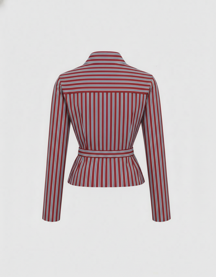 Red Stripe Asymmetric Hem Shirt