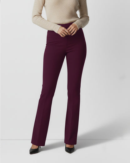 BOOT CUT PINTUCK TROUSER,Color: Wine
Fabric: 95% poly 5% spandex
Length: Full length(41")
Fit: Skinny Fit
Waist: High Rise 
No. of Pockets: 2
Print: Solid,trousers,bottomwear,trousers,casual,stretchable,polyester, spandex,wine, maroon,flared fit,bootcut,full length,flared,high rise,24090002GG, OY993