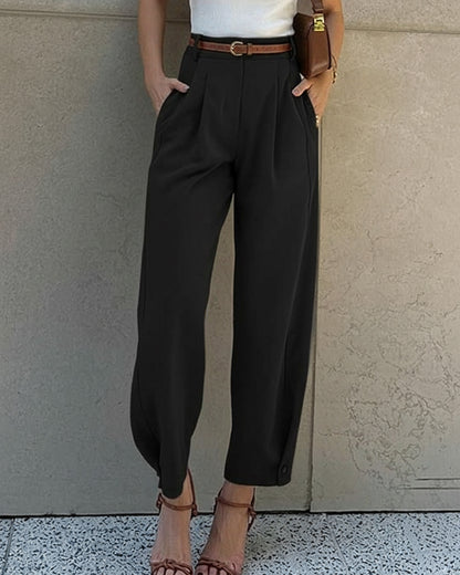 bottomwear,trousers,formal,summer,,twill,,black,pleated,zipper,,straight,full length,straight hem,high rise OY2046, 25110050GG