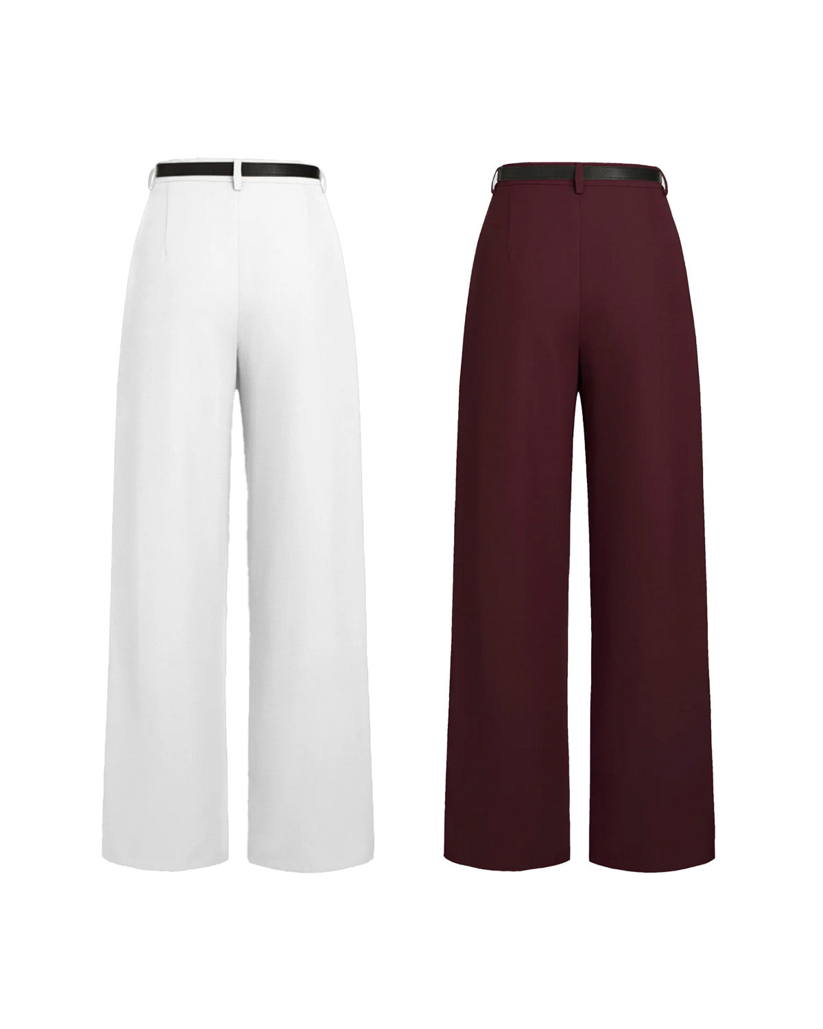 Set Of Two Wide Leg Trousers With Belt
