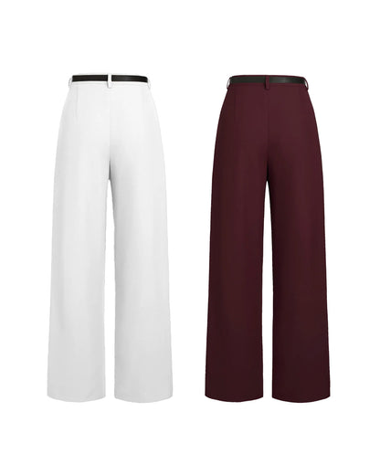 Set Of Two Wide Leg Trousers With Belt