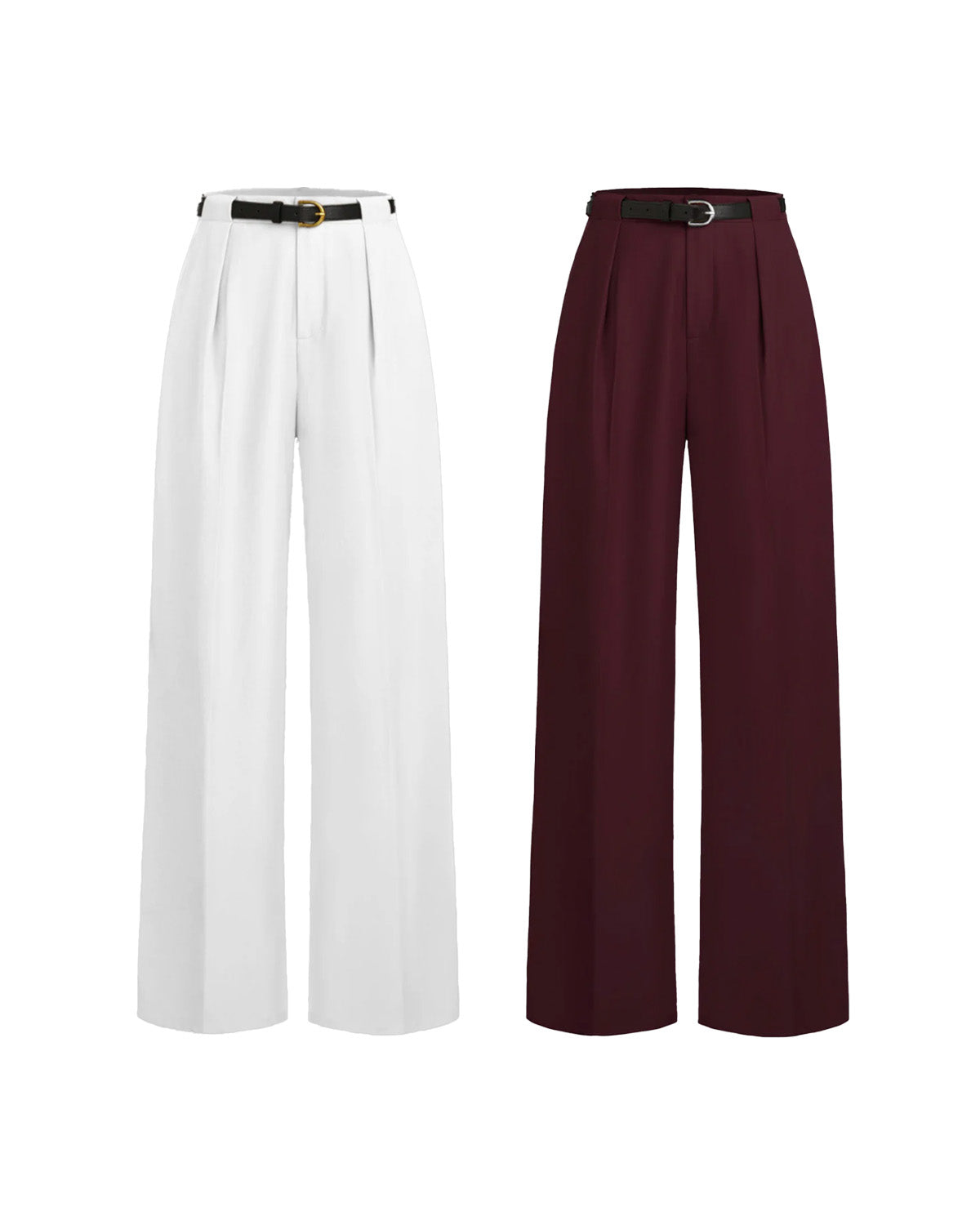 Set Of Two Wide Leg Trousers With Belt