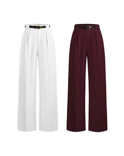 Set Of Two Wide Leg Trousers With Belt