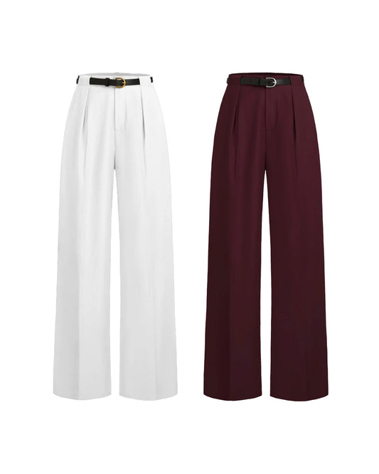 Set Of Two Wide Leg Trousers With Belt