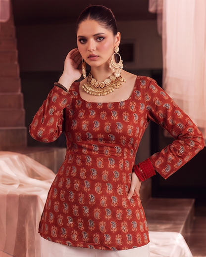 Myra Paisley Print Flared Sleeve Corset Kurti
