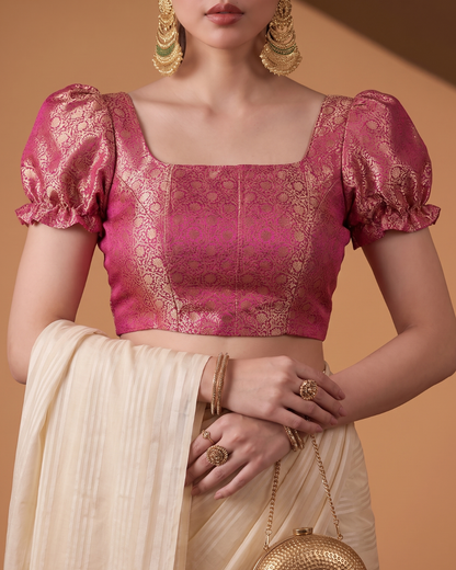 Paro Puff Sleeve Brocade Corset Blouse