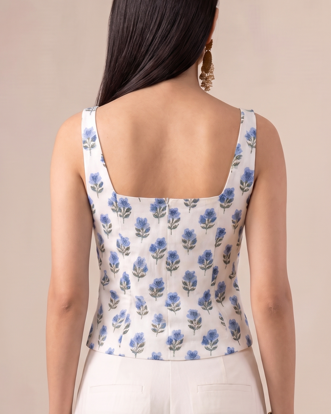 Indigo Block Print Corset Top