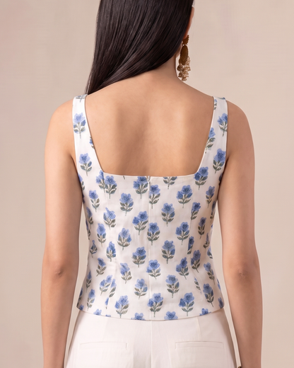 Indigo Block Print Corset Top