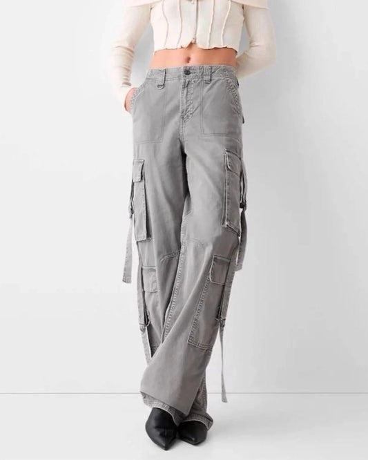 UNISEX MULTI POCKET CARGO,bottomwear, cargos, casual, cotton twill, flap pocket, full length, high rise, multi pocket, sliver grey, straight fit, streetwear, summer, woven,unisex-wide-cargo-trousers-copy,Length- Full lengthWaist- High WaistFit- Wide LegColor- Silver GreyNo.of Pockets- 6Closure- Zip &amp; Button