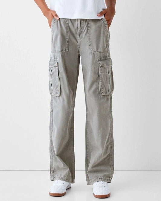 ADJUSTABLE CARGOS,bottomwear, cargos, casual, cotton, full length, grey, high rise, straight fit, streetwear, summer, utility pocket, woven,cargo-wide-leg-ash-grey-trousers,Length - Full length Waist - Mid-rise waist Fit - Wide leg fit Color - Ash greyNo. of Pockets - 6Material - CottonClosure - Zip &amp; button