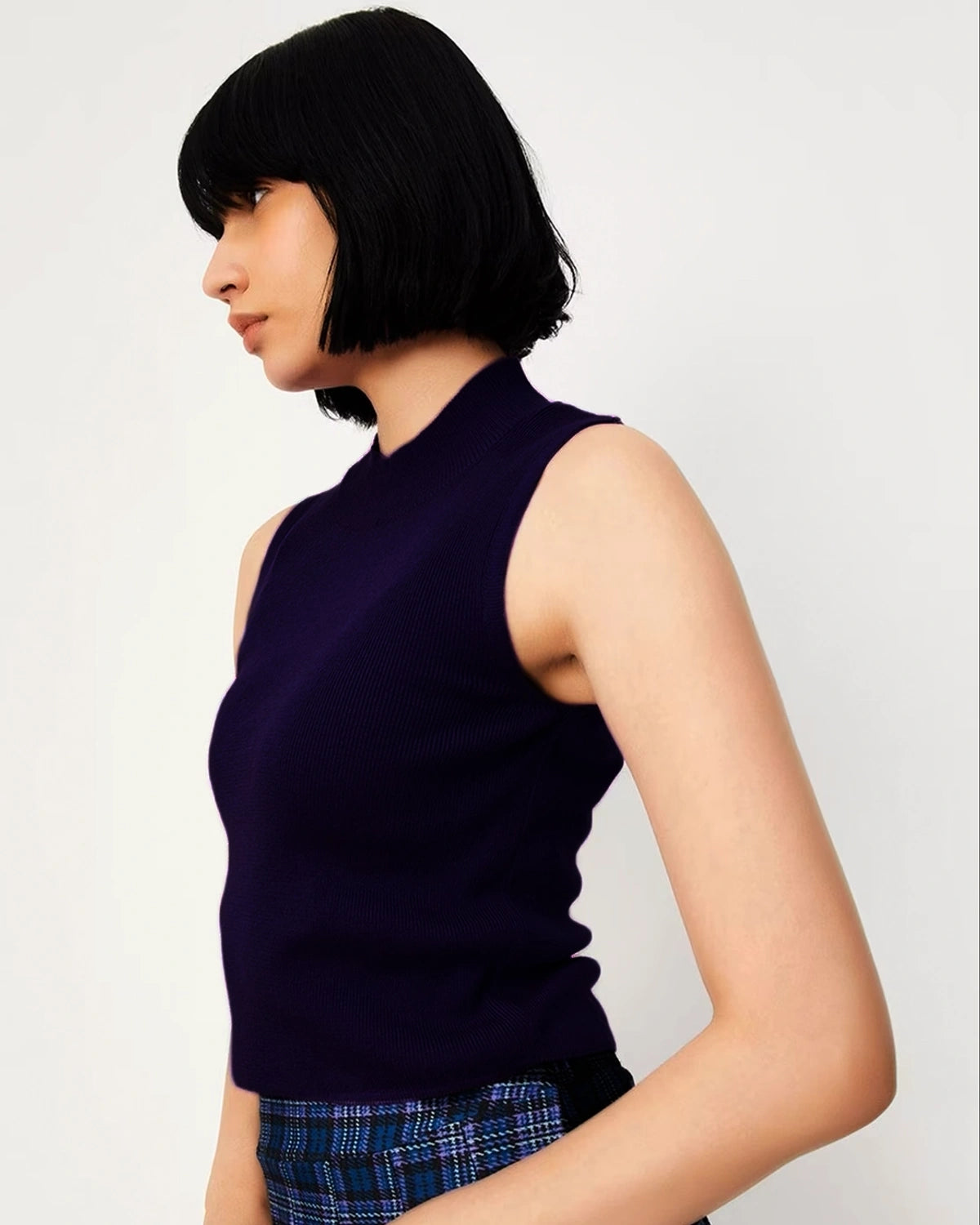 HIGH NECK TOP,black, bodycon, cotton, cream, crop, high neck, knitted, pastel purple, purple, ribbed, sleeveless, stretchable, tank tops, tops, topwear, viscose,regular-fit-high-neck-top-navyblue,Neck - High neckSleeve - SleevelessFit - Regular fitPrint/Pattern - SolidColor - Navy BlueMaterial - Viscose