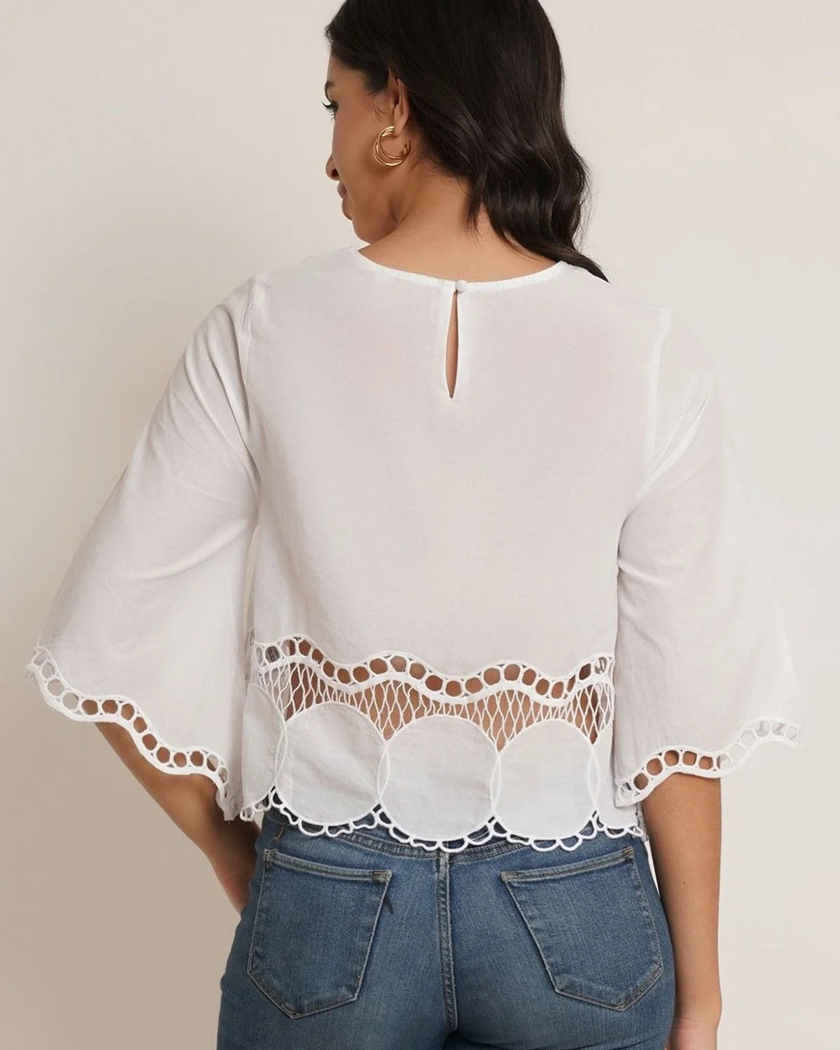 LACE WORK A-LINE TOP,a line, casual, cotton, crew neck, elbow length sleeves, flared sleeves, lace, regular, relaxed fit, scalloped, soft girl, solid, summer, tops, topwear, white, woven,a-line-laced-top,Neck - Crew neckSleeve - Flared sleeve Fit - Relaxed fit Print/Pattern - Solid Color - WhiteMaterial - CottonDetail - Lace work