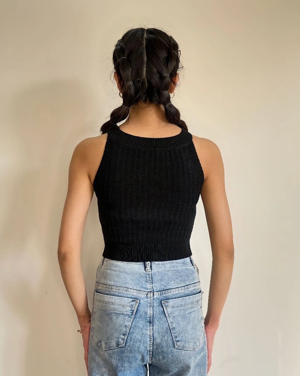 HALTER NECK KNITTED TOP,black, casual, cotton, halter neck, knitted, regular, sleeveless, slim fit, solid, streetwear, summer, tank tops, textured, tops, topwear,halter-neck-knitted-crop-top-black,Neck - Halter neckSleeve - SleevelessFit - Slim fitPrint/Pattern - RibbedColor - BlackMaterial - Knit Detail - Knitted topSize - Waist (26-28), Bust (30-32)