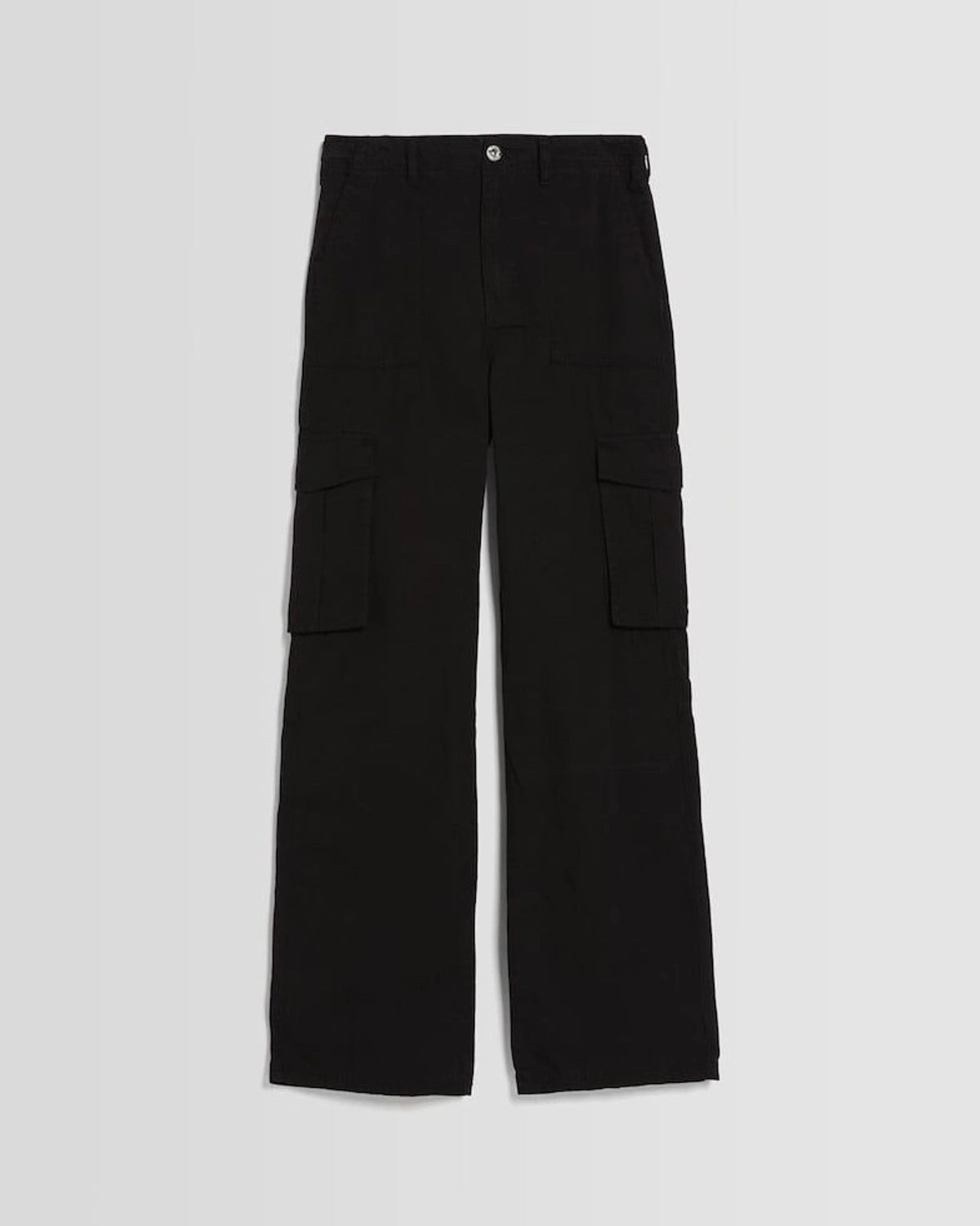 ADJUSTABLE CARGOS,black, bottomwear, cargos, casual, cotton, full length, high rise, straight fit, streetwear, summer, utility pocket, woven,cargo-wide-leg-adjustable-trouser-1-black,Length - Full length Waist - Mid-rise waist Fit - Wide leg fit Color - BlackNo. of Pockets - 6Material - CottonClosure - Zip &amp; buttonsDetail - Adjustable waist