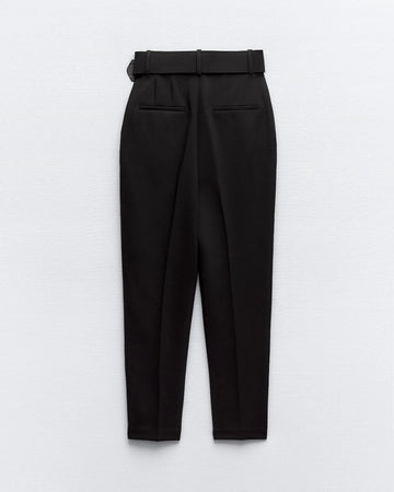 Belted Tapered Pants With Belt- Black - Main Image