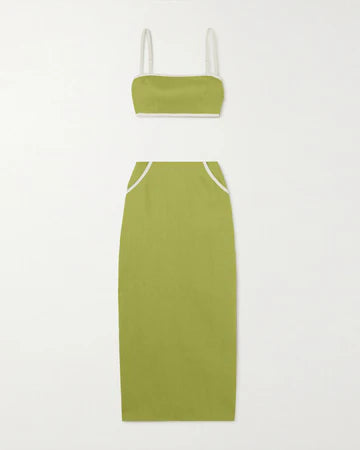Sleek Green Cotton Top And Skirt Set