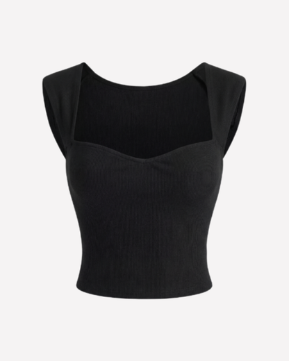 sweetheart-neck-crop-top,SWEET HEART NECKLINE TOP,topwear,tops,casual,streetwear,knitted,single jersey,black,solid,slim fit,crop,crop,diamond neck,sleeveless