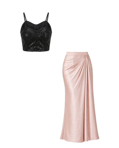 Sequins Top with Champagne Skirt Coord Set