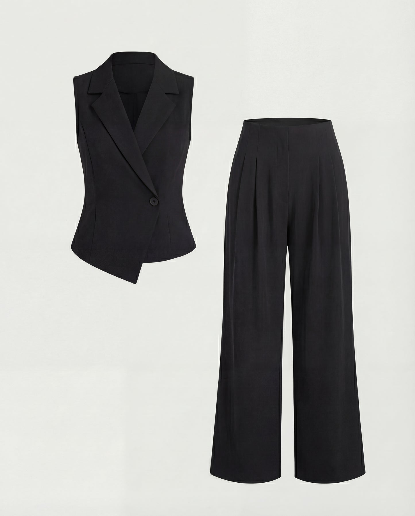 Notch Collar Waist Coat And Korean Trousers - Black