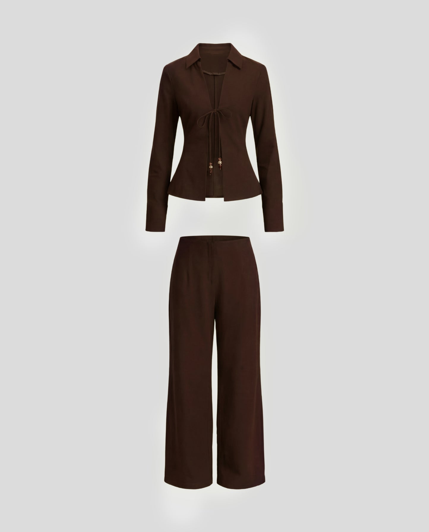 Coffee Tie Up Cotton Top And Pant Co-Ord Set