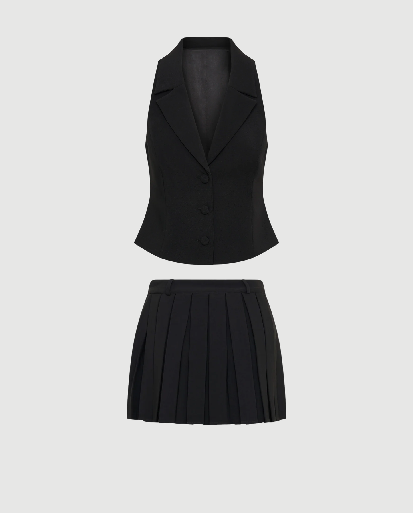 Tailored Waist Coat with Pleated Black Mini Skirt