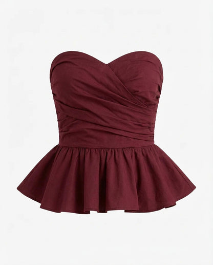 Burgundy Bandeau Peplum Top