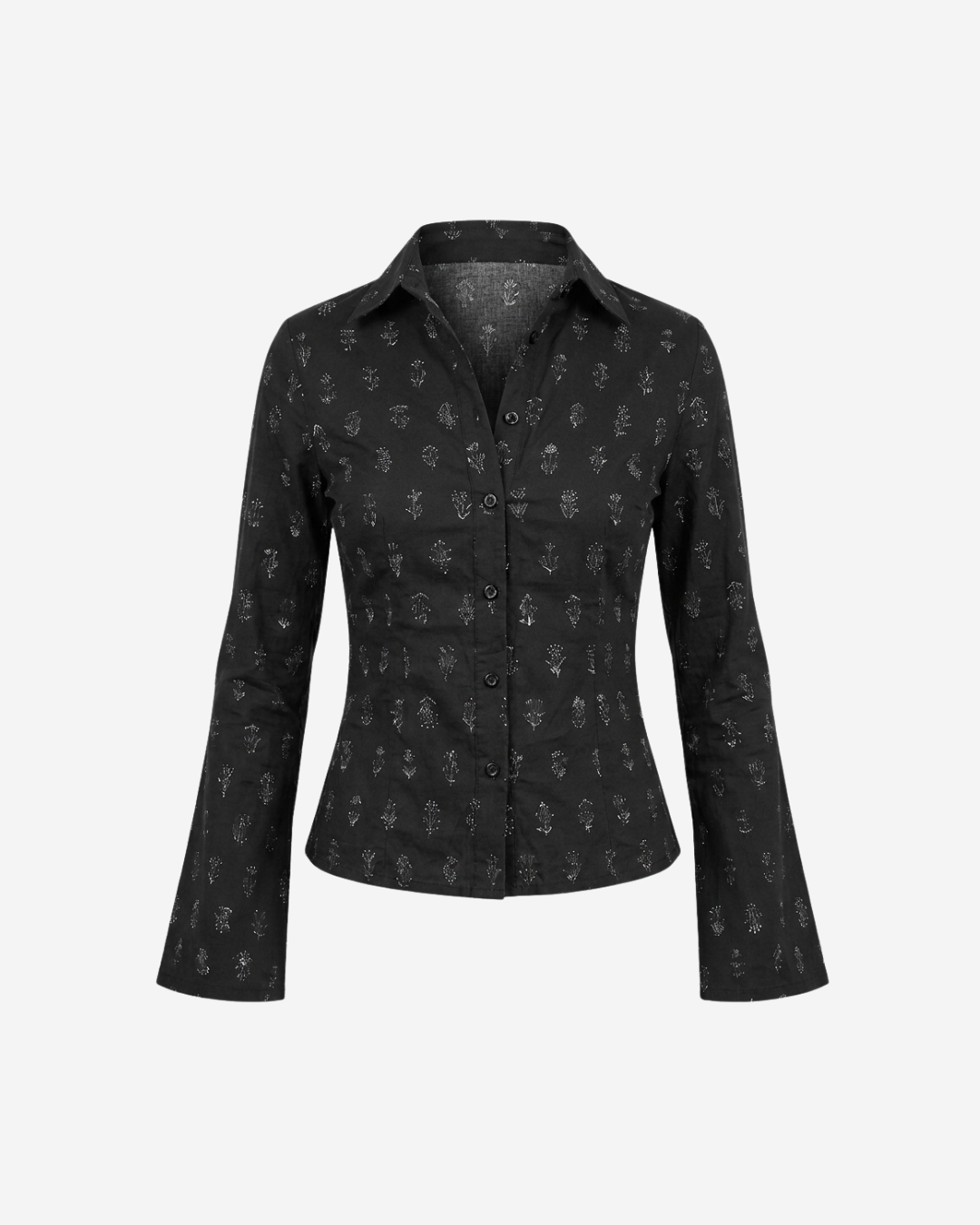 Floral Print Flared Sleeve Fitted Shirt