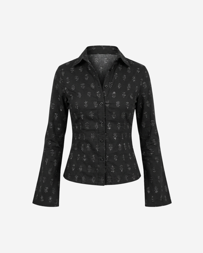 Floral Print Flared Sleeve Fitted Shirt