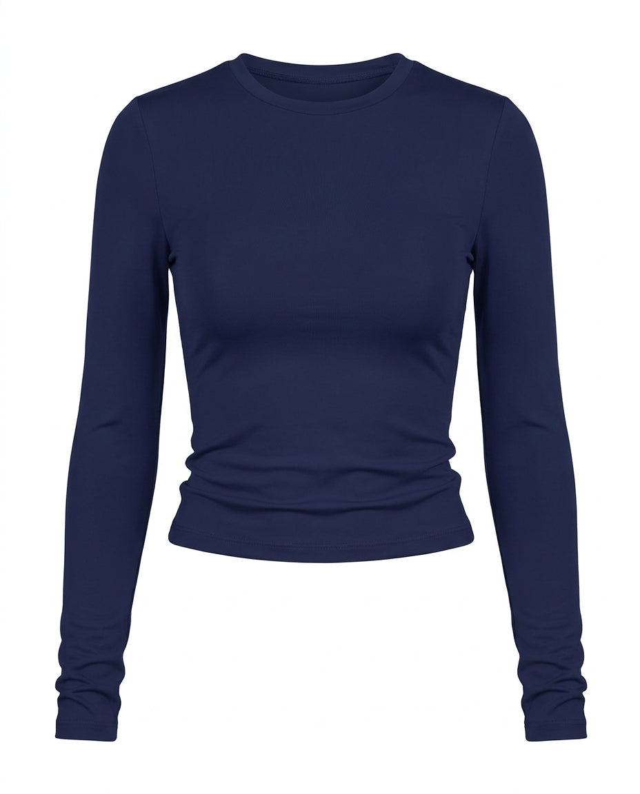 Navy Fitted Long-Sleeve Top