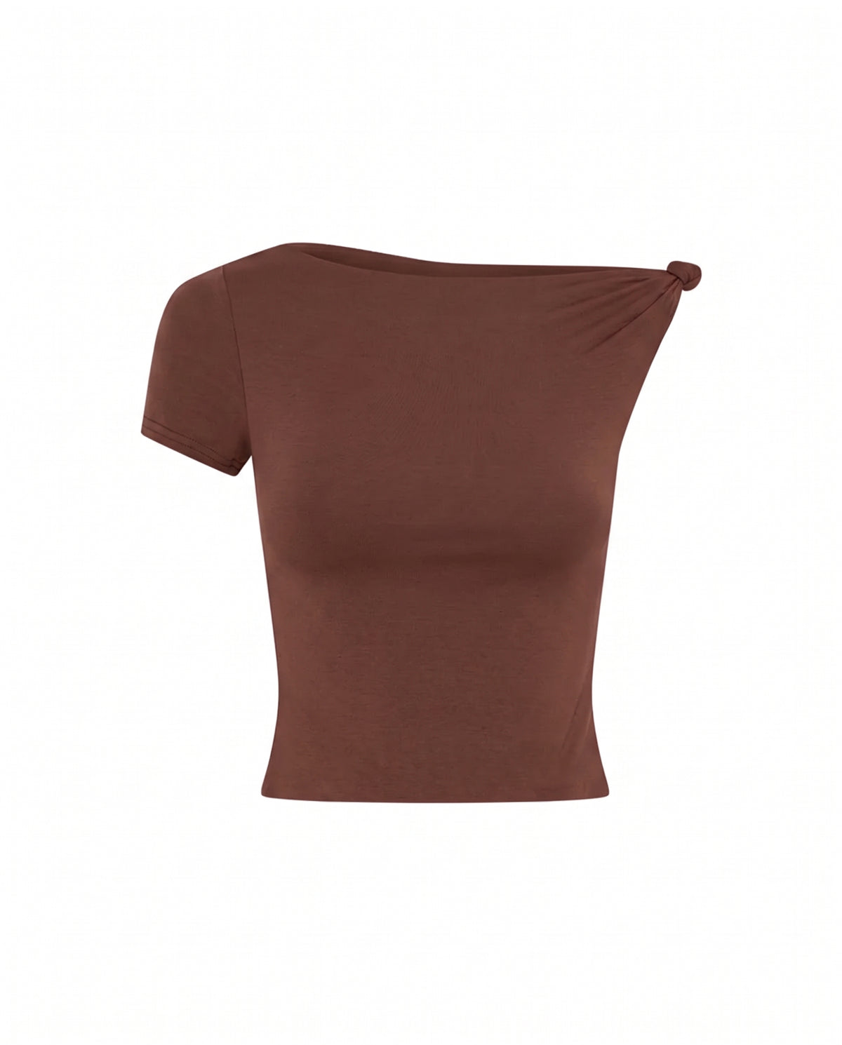 Brown Shoulder Knot Up Fitted Top